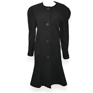 Vintage David Hayes Fit Flare Peplum Trumpet Wool Silk Dress Jacket Coat XL 14